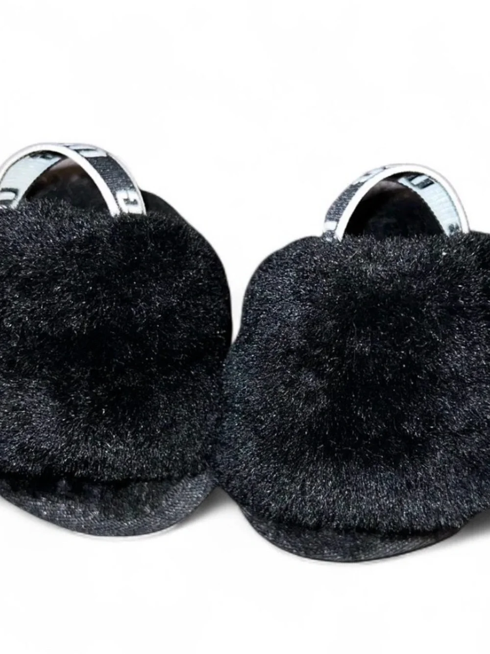 UGG Black Faux Fur Baby Slide Sandals size 0/1c NWOT